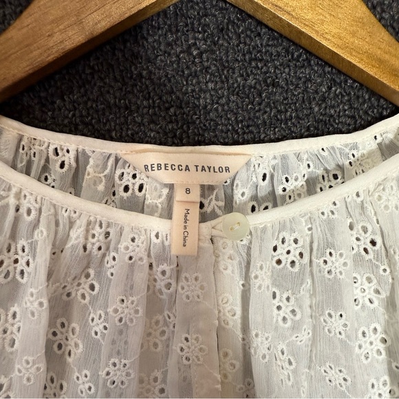 Rebecca Taylor Off White Silk Eyelet Blouse, Women’s 8 - Picture 3 of 8